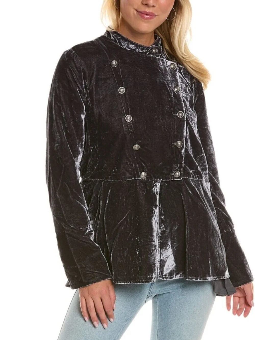 Velvet Military-Inspired Black Women's Jacket